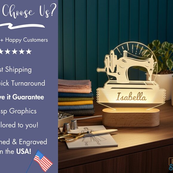 Sewing Machine Custom Name Light • Personalized LED Cloud Decor • Kids Gift - Picture 4 of 8